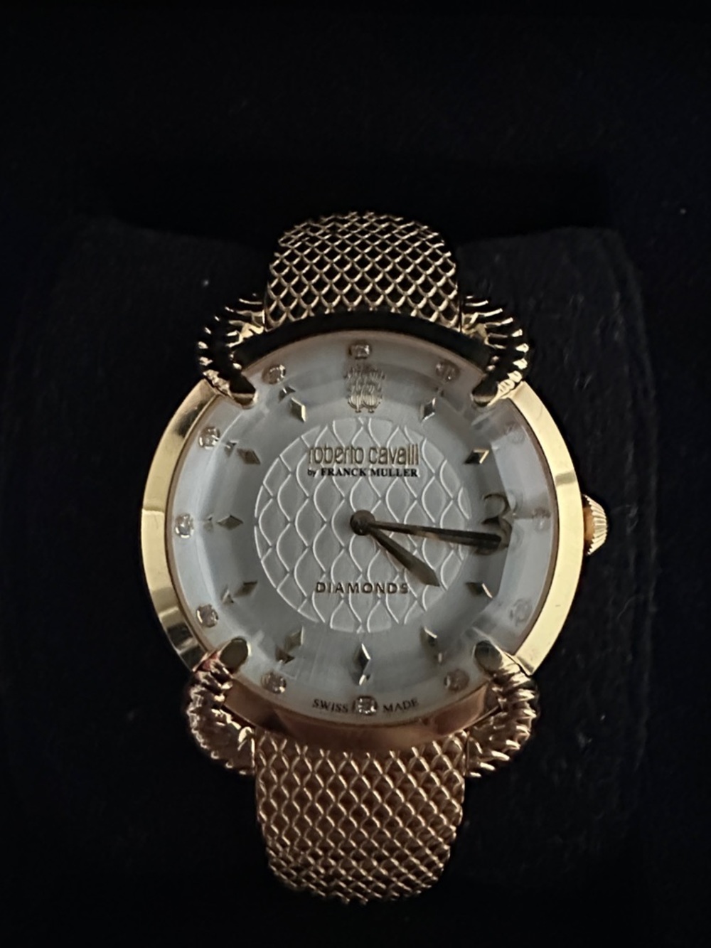Roberto Cavalli Gold Tone Mesh Bracelet Diamond Accent Women's Watch